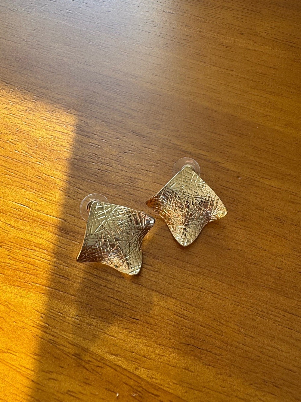 Gold Textured Square Stud Earrings - Women Accessories
